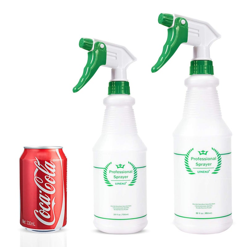 Uineko Plastic Spray Bottle 2 Pack, 32 Oz, All-Purpose Heavy Duty Spraying Bottles Leak Proof Mist Empty Water Sprayer for Cleaning Solution, Essential Oils, Hair, Planting with Adjustable Nozzle - Green - Image 3